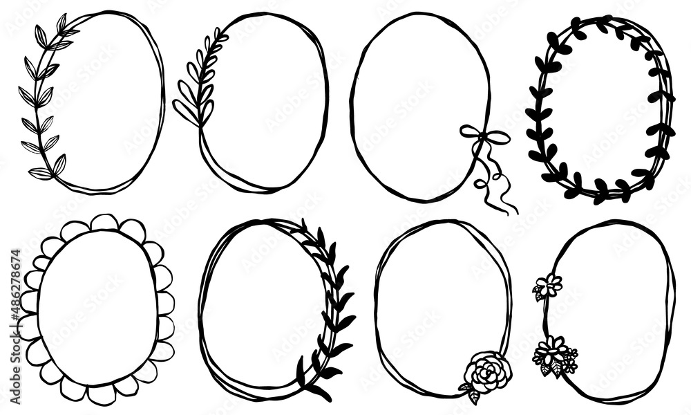 Doodle frames set hand drawn. Round lines with flowers, leaves, ribbon bow. Valentine's day, for wedding isolated. Doodle frames set hand drawn. Round lines with flowers, leaves, ribbon bow. Valentine's day, for wedding isolated.