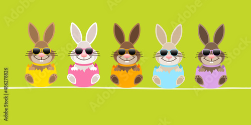Banner 5 Osterhasen Sonnenbrille In Eierschale Sitzend Grün