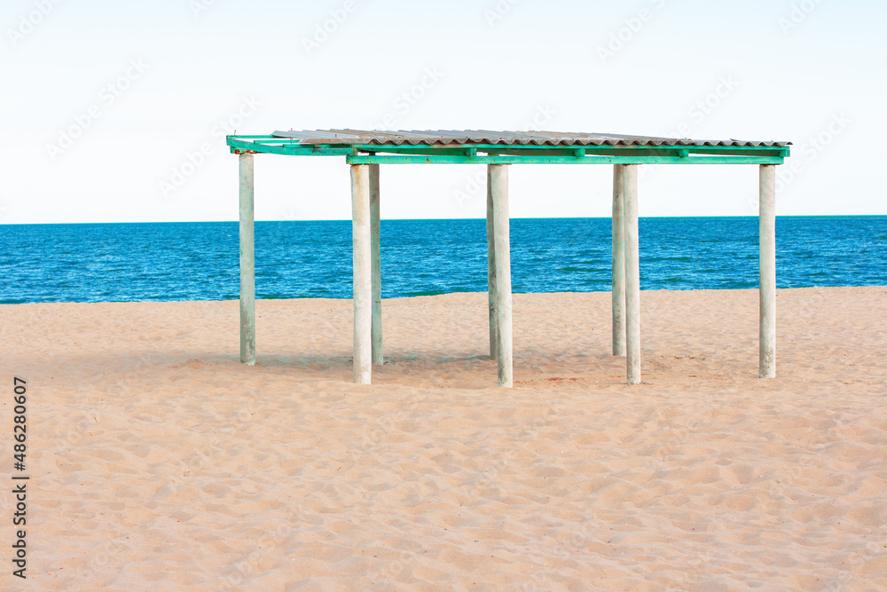 Shed on the beach . Pavilion on the seaside Shed on the beach . Pavilion on the seaside