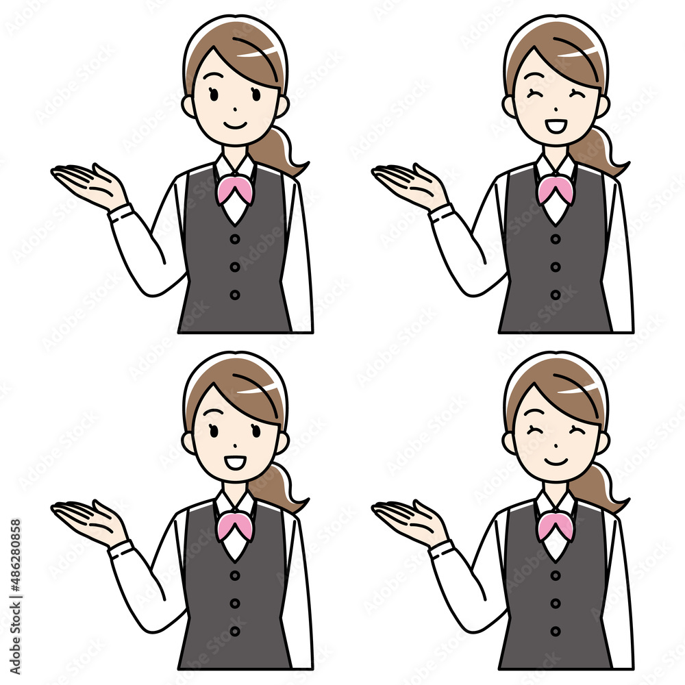 右手で案内する制服の女性(カラー) 右手で案内する制服の女性(カラー)