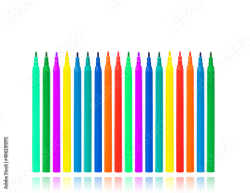 Colored markers on a white background