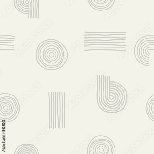 Trendy minimalist seamless pattern with an abstract creative hand-painted composition. Perfect for wall decorations, postcard designs, print, wallpaper, textiles, and brochures. Vector illustration. 
