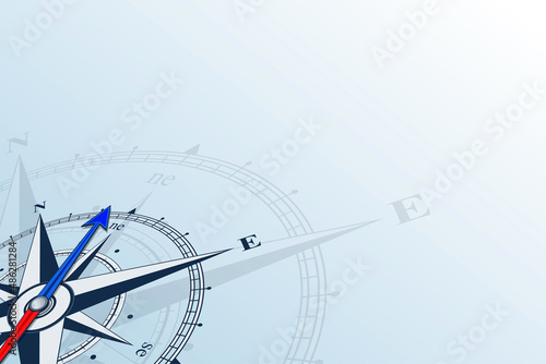 Compass northeast. Compass with wind rose, the arrow points to the northeast. Compass on a blue background. Compass illustrations can be used as background photo