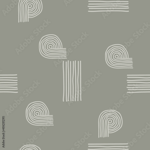 Trendy minimalist seamless pattern with an abstract creative hand-painted composition. Perfect for wall decorations, postcard designs, print, wallpaper, textiles, and brochures. Vector illustration. 