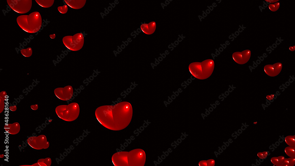Red hearts on black background Red hearts on black background