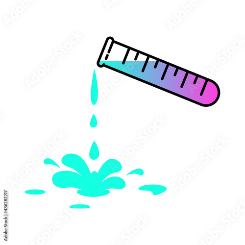 test tube with chemical liquid pouring and splashing icon illustration for illustration, or educational template