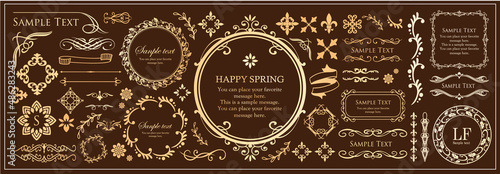 春の植物モチーフのフレームセット。ビンテージフラワー。装飾デザイン。流行りのあしらい