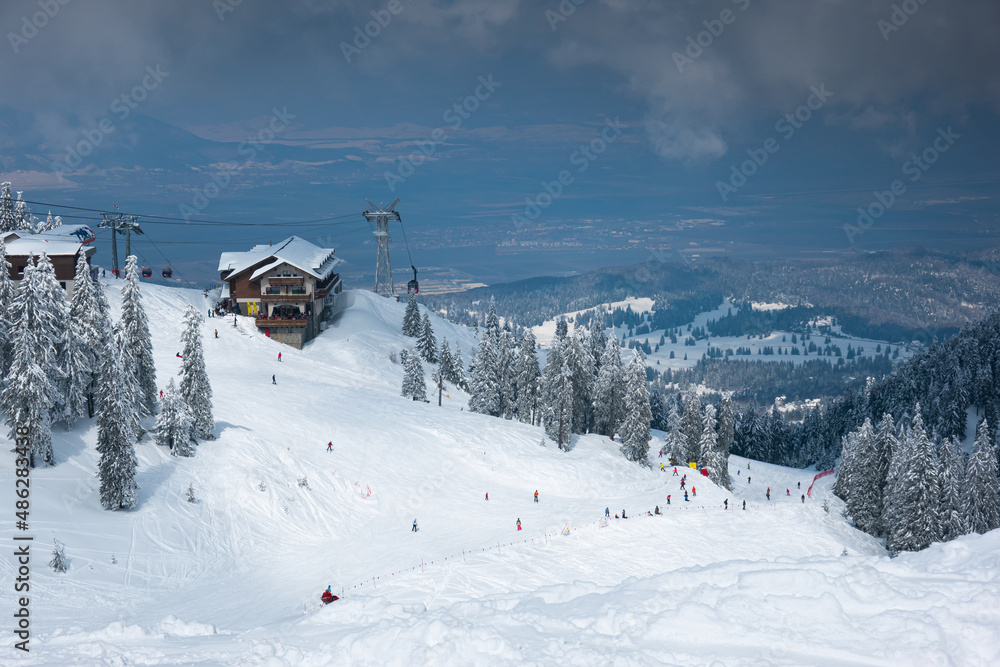 Poiana Brasov ski resort in Transylvania, Romania, during a beautiful winter day in Carpathian Mountains