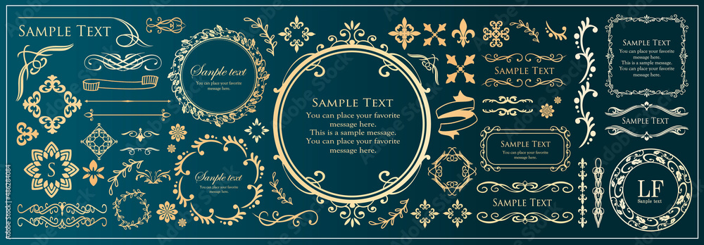 春の植物モチーフのフレームセット。ビンテージフラワー。装飾デザイン。流行りのあしらい