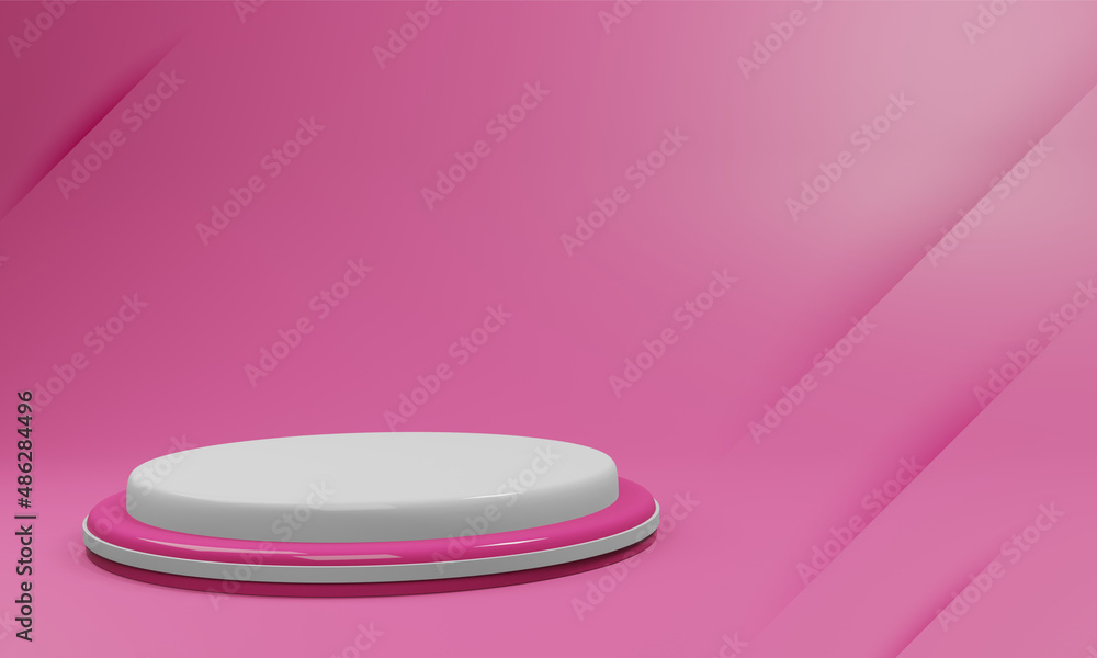 Empty pink podium product display stand minimal pedestal on pink background 3d Empty pink podium product display stand minimal pedestal on pink background 3d