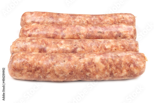 raw sausages isolated on white background