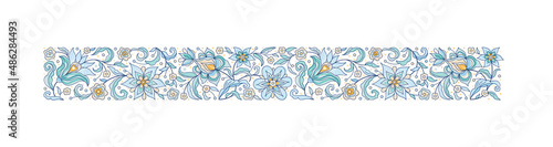 Vector element, frame, border, frieze, arabesque for design template. Luxury ornament in Eastern style. Blue floral illustration. Ornamental decor for invitation, greeting card, ornaments background.