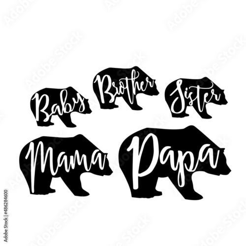 baby bear, brother bear, sister bear, mama bear, papa bear, silhouette animals illustration design