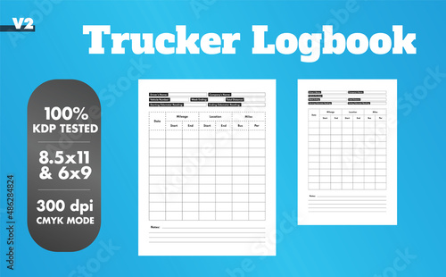 Trucker Log Book template. Hot niche for KDP. Recordkeeper for truckers. Neat and clean professional work. 300 dpi CMYK format, ready to use.