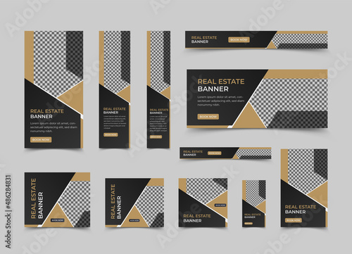 Creative and clean real estate web banner template design, Vector horizontal and vertical google web ads banner design