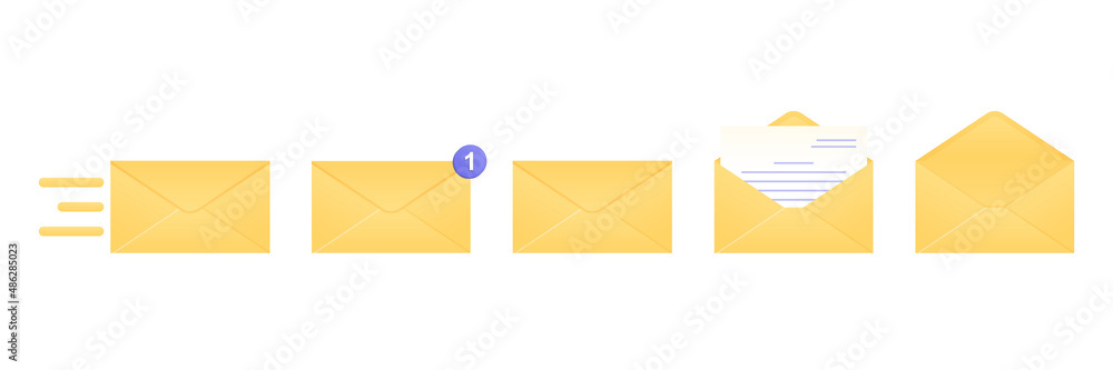 Different envelope icons set. Receive email, sent mail, new mess Different envelope icons set. Receive email, sent mail, new mess