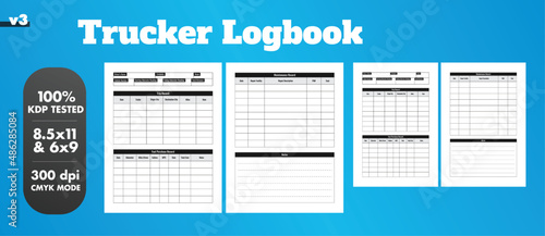 Trucker Log Book template. Hot niche for KDP. Recordkeeper for truckers. Neat and clean professional work. 300 dpi CMYK format, ready to use.
