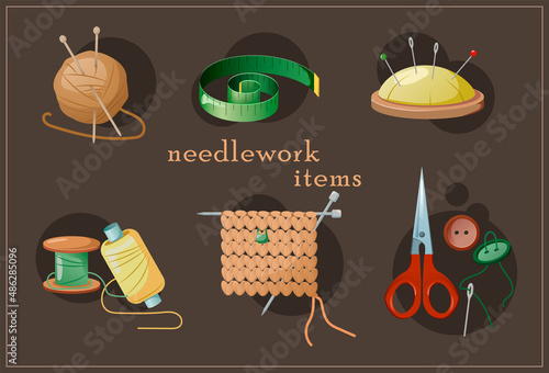 vector illustration of needlework items. handmade set