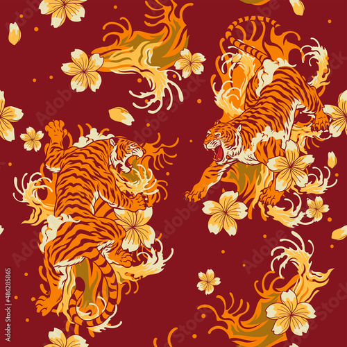 Pattern Seamless of Red Oriental Tiger