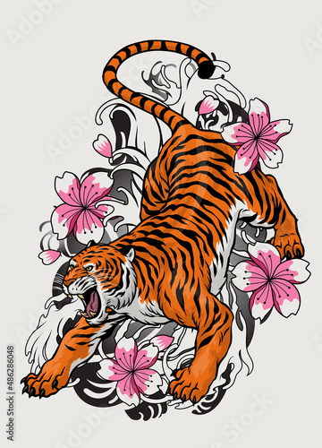 Tiger Vintage Tattoo design drawing