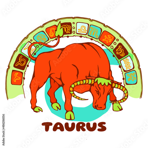 constellation taurus. Christmas tree colorful toy. Illustration for the calendar according to the signs of the horoscope.