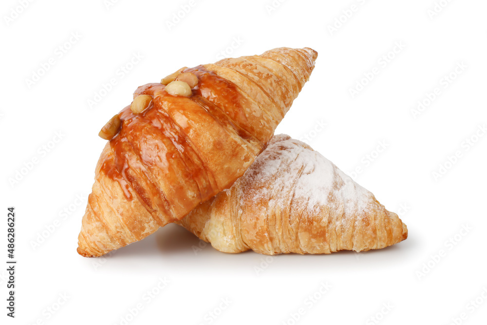 Fresh tasty croissant isolated on white background with clipping path, French pastry, Delicious.