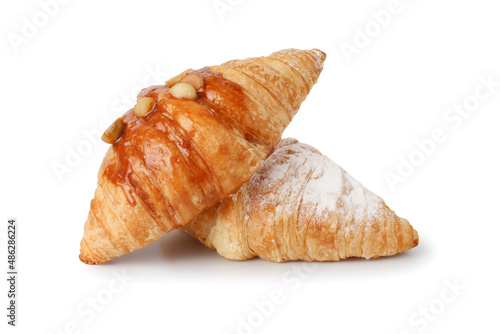 Fresh tasty croissant isolated on white background with clipping path, French pastry, Delicious.