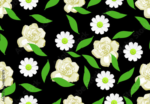 Nahtlose Textur mit weißen Blumen und grünen Blättern