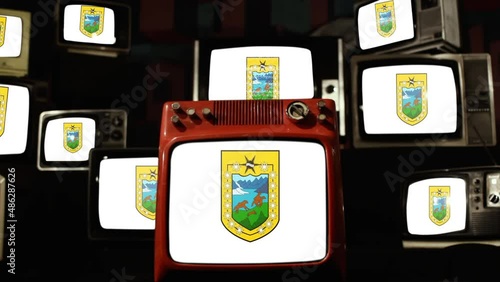 Flag of Aysen Region, Chile, and Vintage Televisions. photo