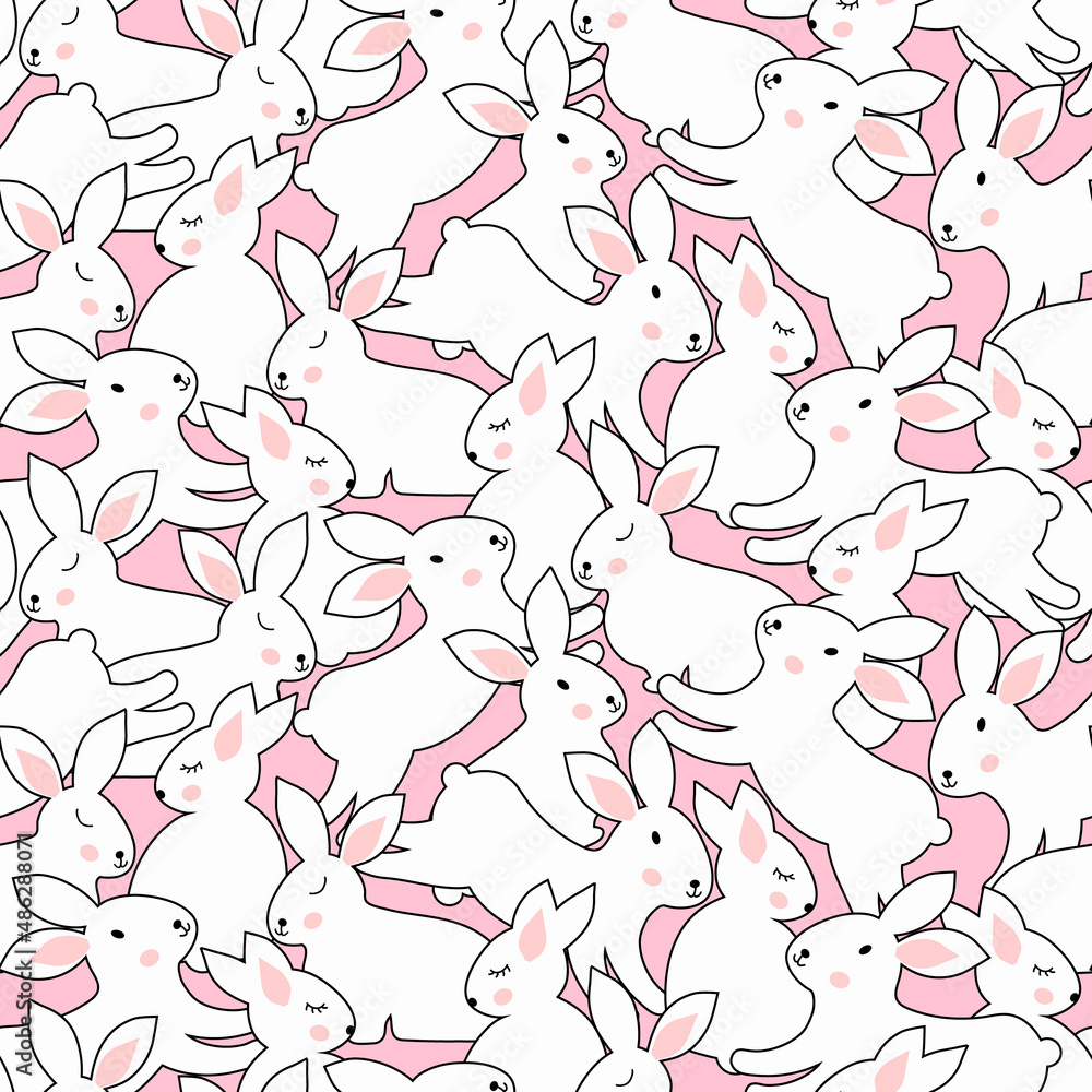 Fototapeta Bunny, rabbit, Happy Easter, springtime summertime seamless girly pattern, pink background design