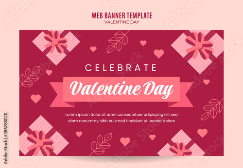 Happy Valentine day. Celebrated in February. Poster, web banner, space area and background