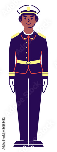 Enlisted marine semi flat RGB color vector illustration. Job position. Female marine corps officer isolated cartoon character on white background