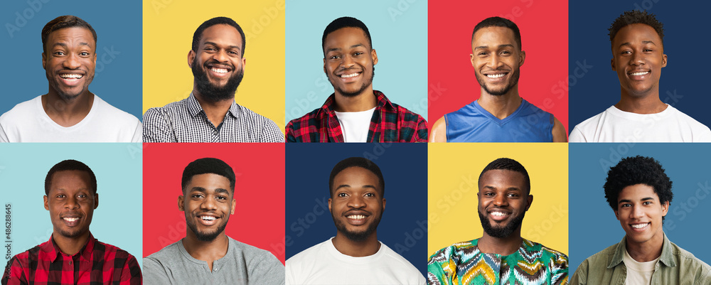 Portraits of cheerful african american men posing on colorful backgrounds Portraits of cheerful african american men posing on colorful backgrounds