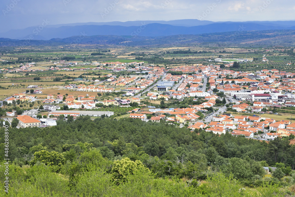 View over the countryside and Castelo Rodrigo village, Serra da Estrela, Beira Alta, Portugal
