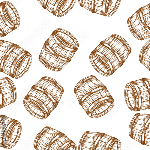 Seamless pattern of wood barrels for wine or whiskey. Vector illustration