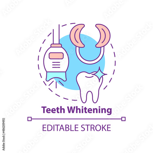 Teeth whitening concept icon. Cosmetic dentistry type abstract idea thin line illustration. Bleaching procedure. Isolated outline drawing. Editable stroke. Arial, Myriad Pro-Bold fonts used