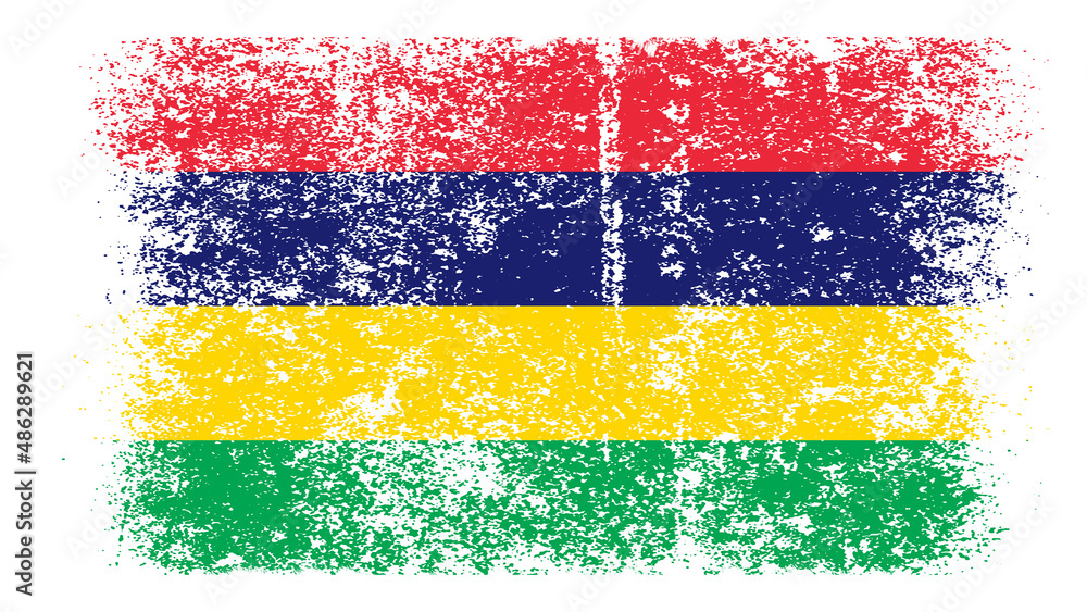 Obraz premium Mauritius Flag Distressed Grunge Vintage Retro. Isolated on White Background