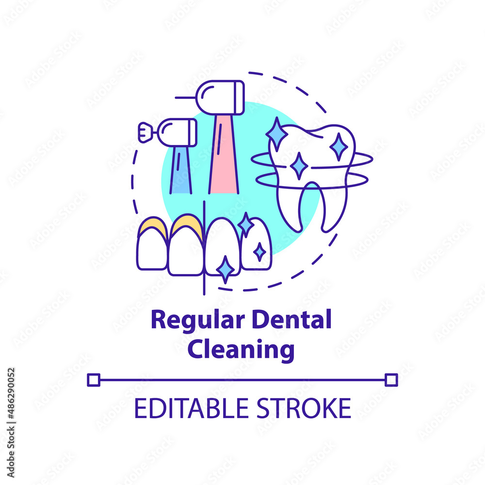 Regular dental cleaning concept icon. Gum disease treatment abstract idea thin line illustration. Floss teeth after meals. Isolated outline drawing. Editable stroke. Arial, Myriad Pro-Bold fonts used