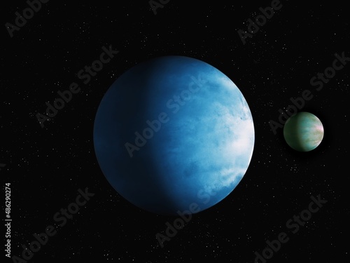 The gas planet has a large satellite that has its own atmosphere. A distant giant exoplanet 