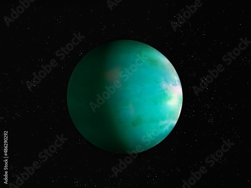 Exoplanet with a solid surface, water and oxygen. Planet is a candidate for colonization. Best conditions for life on an alien planet.  © Nazarii