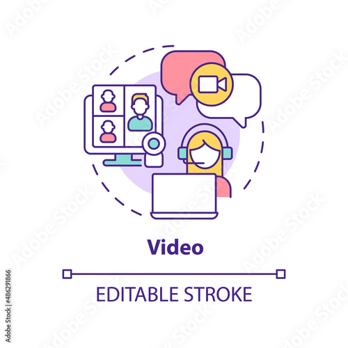 Video concept icon. Online conference and meeting. Function of UCaaS abstract idea thin line illustration. Isolated outline drawing. Editable stroke. Arial, Myriad Pro-Bold fonts used