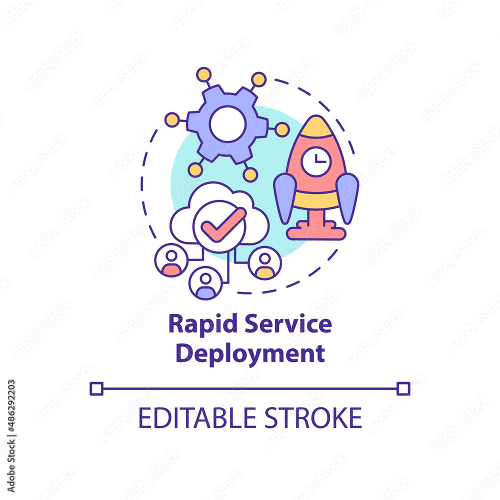 Rapid service deployment concept icon. Communication service. Advantages of UCaaS abstract idea thin line illustration. Isolated outline drawing. Editable stroke. Arial, Myriad Pro-Bold fonts used