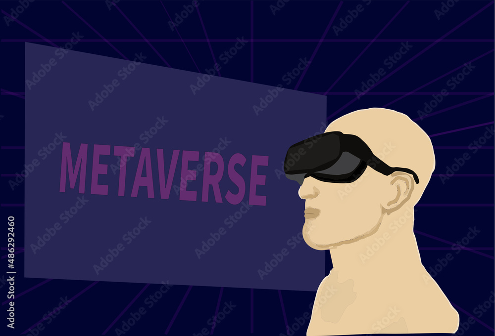 Metaverse concept, man with digital virtual reality glasses. Metaverse technology, a man or a boy with headset VR connected to the virtual space. Simple drawing design of Metaverse concept, man with digital virtual reality glasses. Metaverse technology, a man or a boy with headset VR connected to the virtual space. Simple drawing design of