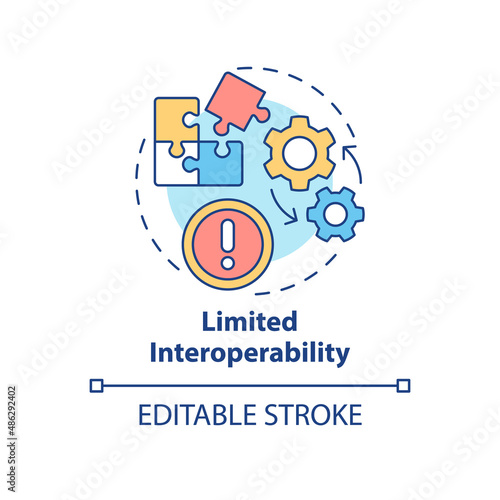 Limited interoperability concept icon. Network setting difficulties. UCaaS issues abstract idea thin line illustration. Isolated outline drawing. Editable stroke. Arial, Myriad Pro-Bold fonts used photo