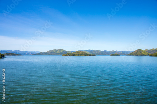 Landscape photo nature, view of kaeng krachan dam at Kaeng Krachan National Park, Petcahburi Thailand, Asia.