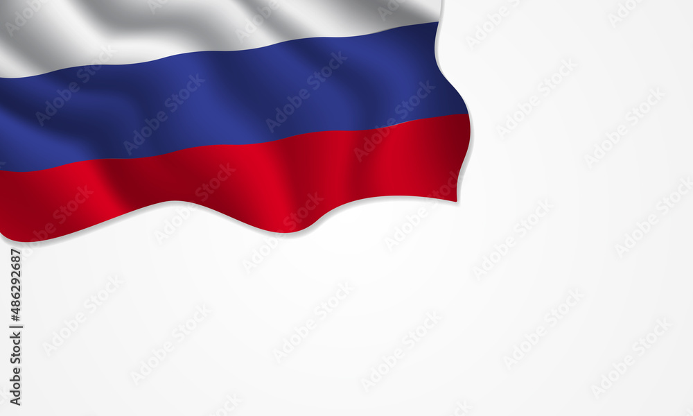 Russian flag waving illustration with copy space on isolated background