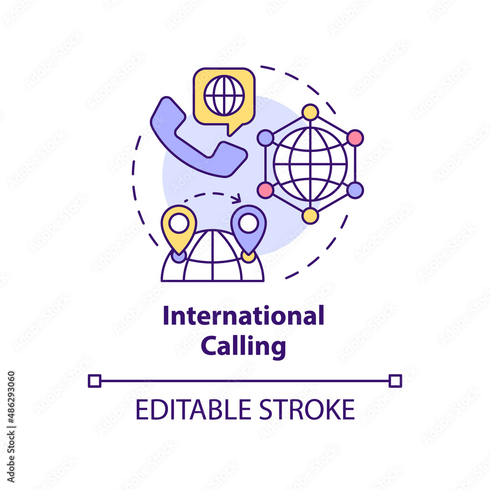 International calling concept icon. Global network. VOIP benefits for users abstract idea thin line illustration. Isolated outline drawing. Editable stroke. Arial, Myriad Pro-Bold fonts used
