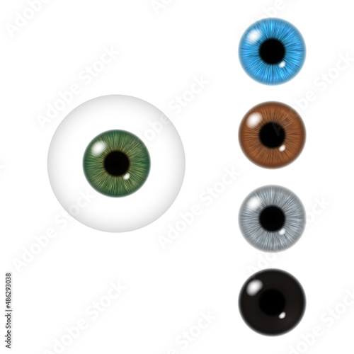 Realistic human pupil of eye collection vector multicolored eyeballs iris pupils optical retina