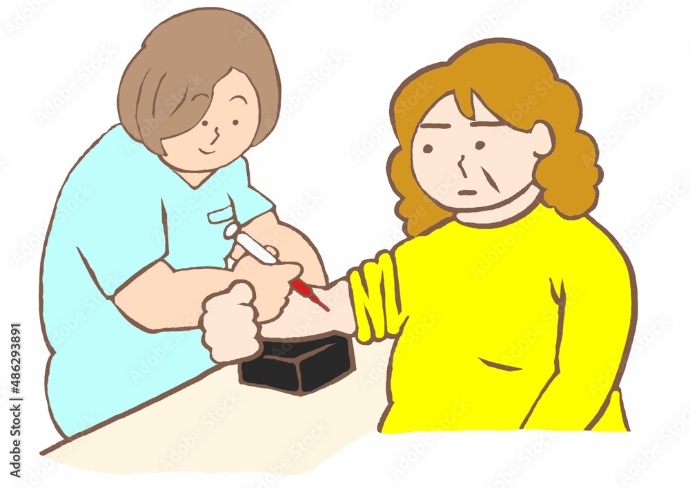 看護師から採血を受ける双極性障害の女性のイラスト