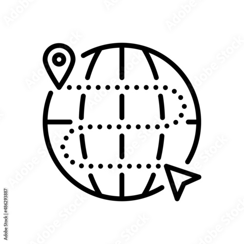 Planet Earth Icon. Designation of moving to specified point, following the route. Location with indication of end point.